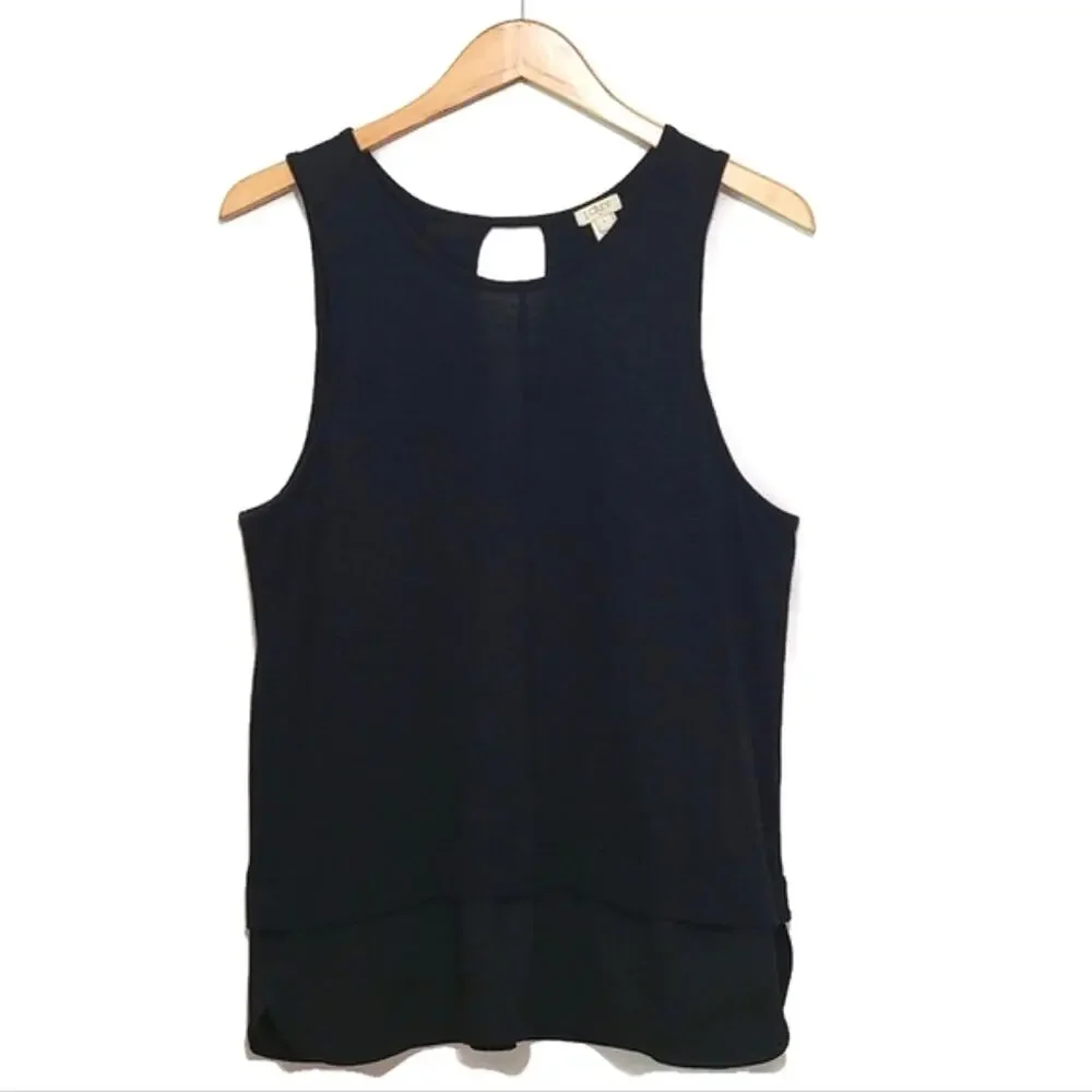 J.Crew Tiered Sleeveless Scoop Neck Tunic Top Black L Feminine